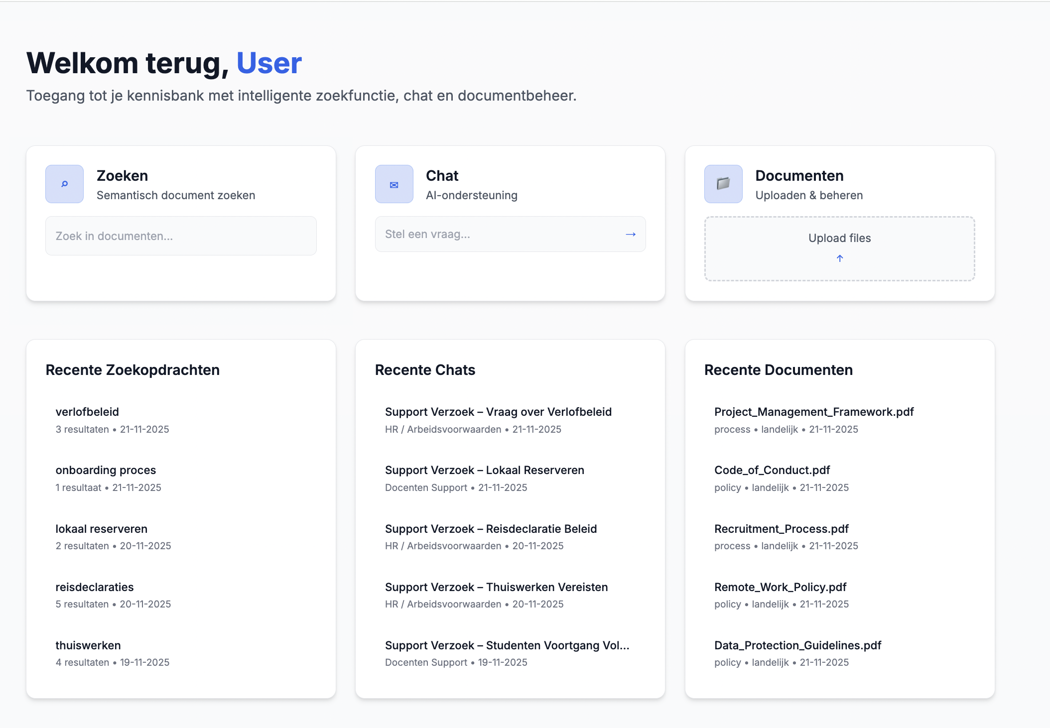 inzichtbase Dashboard - Zoeken, Chat en Documentbeheer